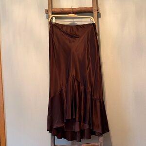Ralph Lauren Chocolate High-Low 100% Silk Satin Skirt